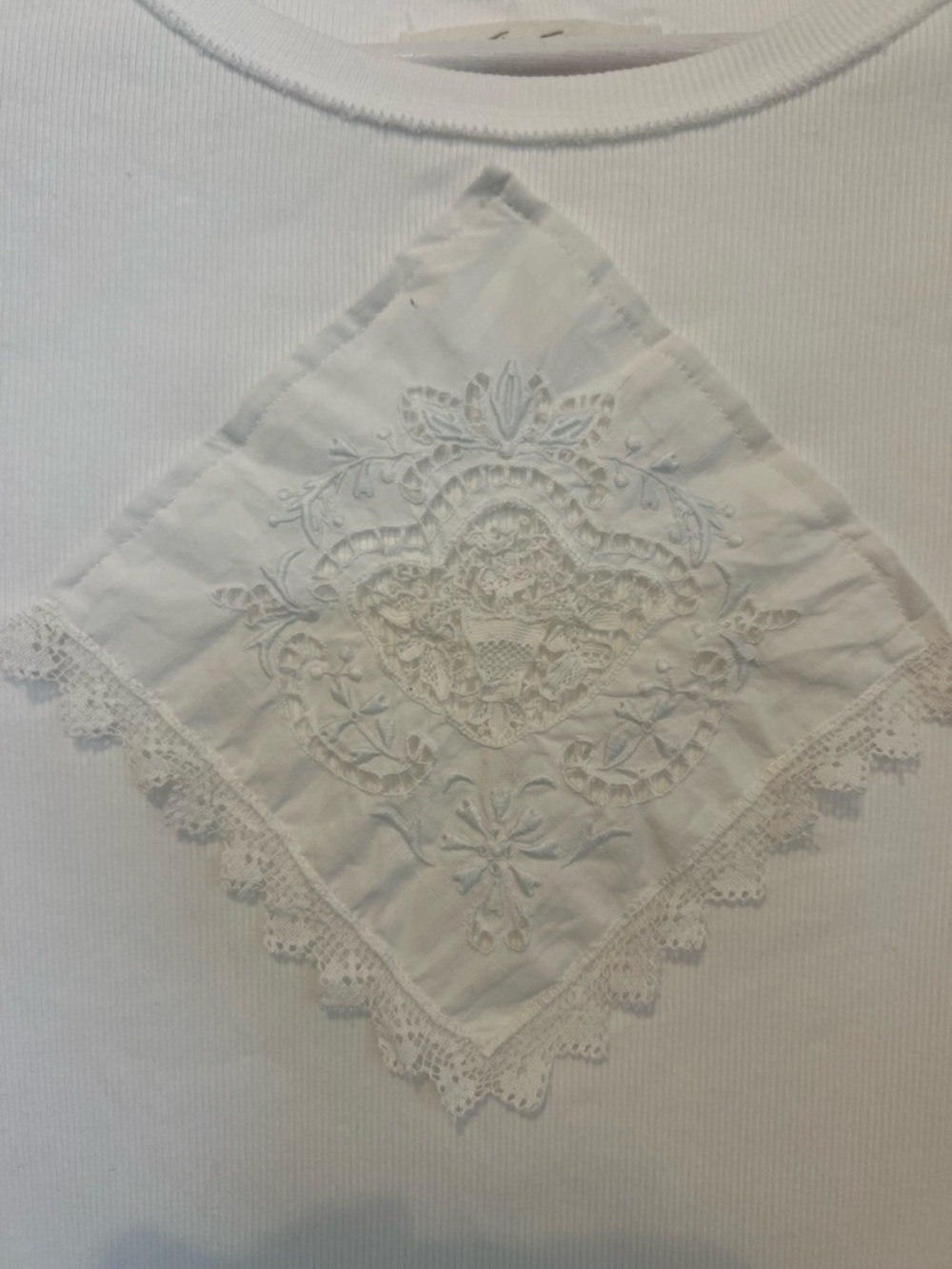 We The Free Cream Short Sleeve Tee with Lace Diamond Appliqué - Picture 4 of 8